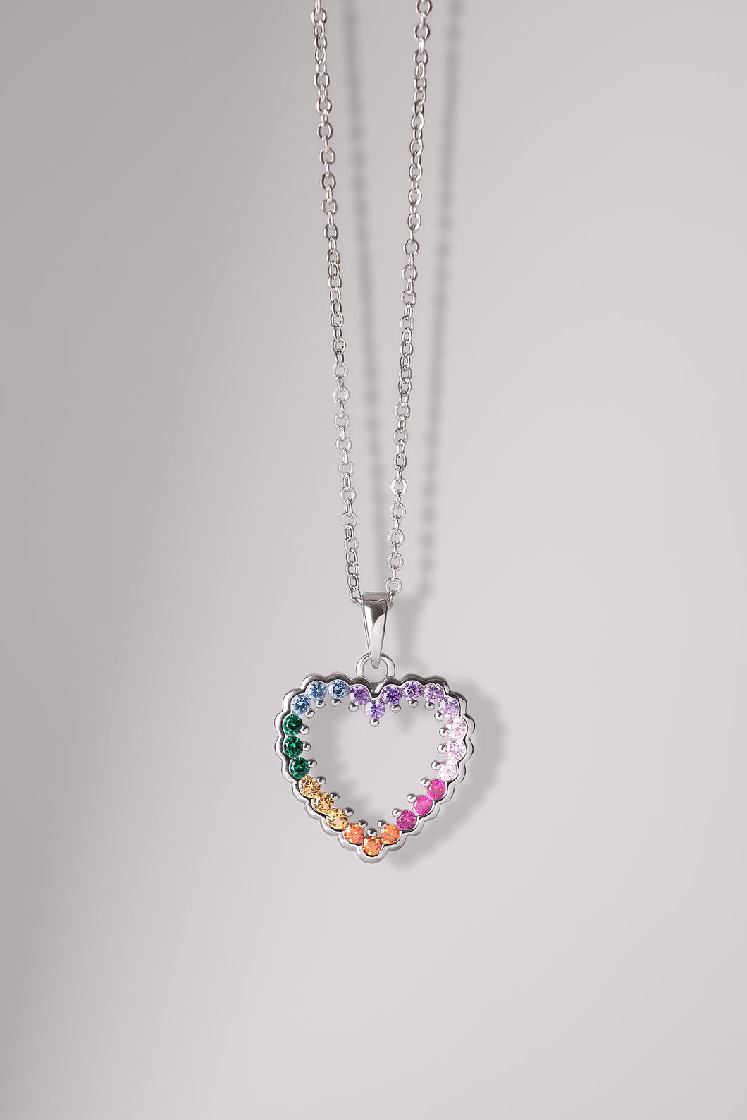 PENDENTIF COEUR SIMPLE MULTI COULEURS ZIRCON/ ARGENT STERLING