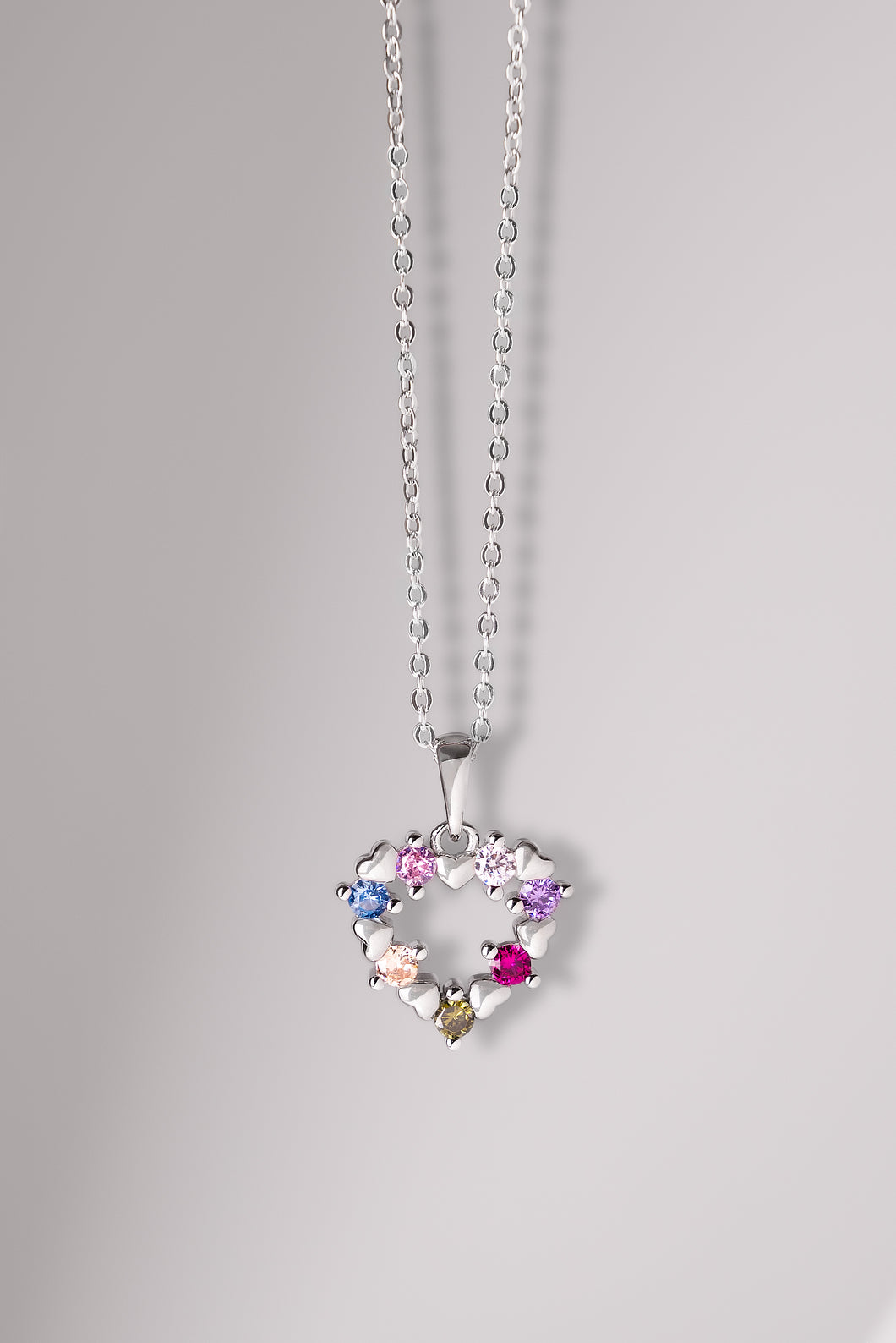 COLLIER PETIT COEUR MULTI COULEURS/ ARGENT STERLING ZIRCONS