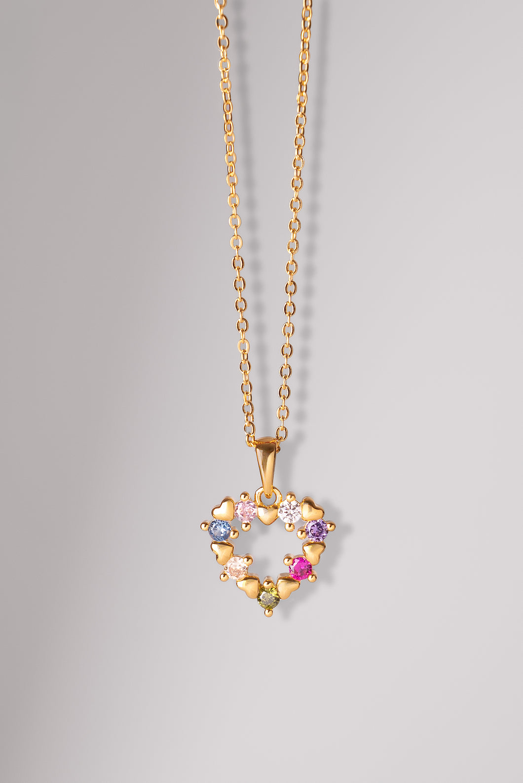 COLLIER PETIT COEUR ZIRCON MULTI COULEUR / ARGENT STERLING FINI OR