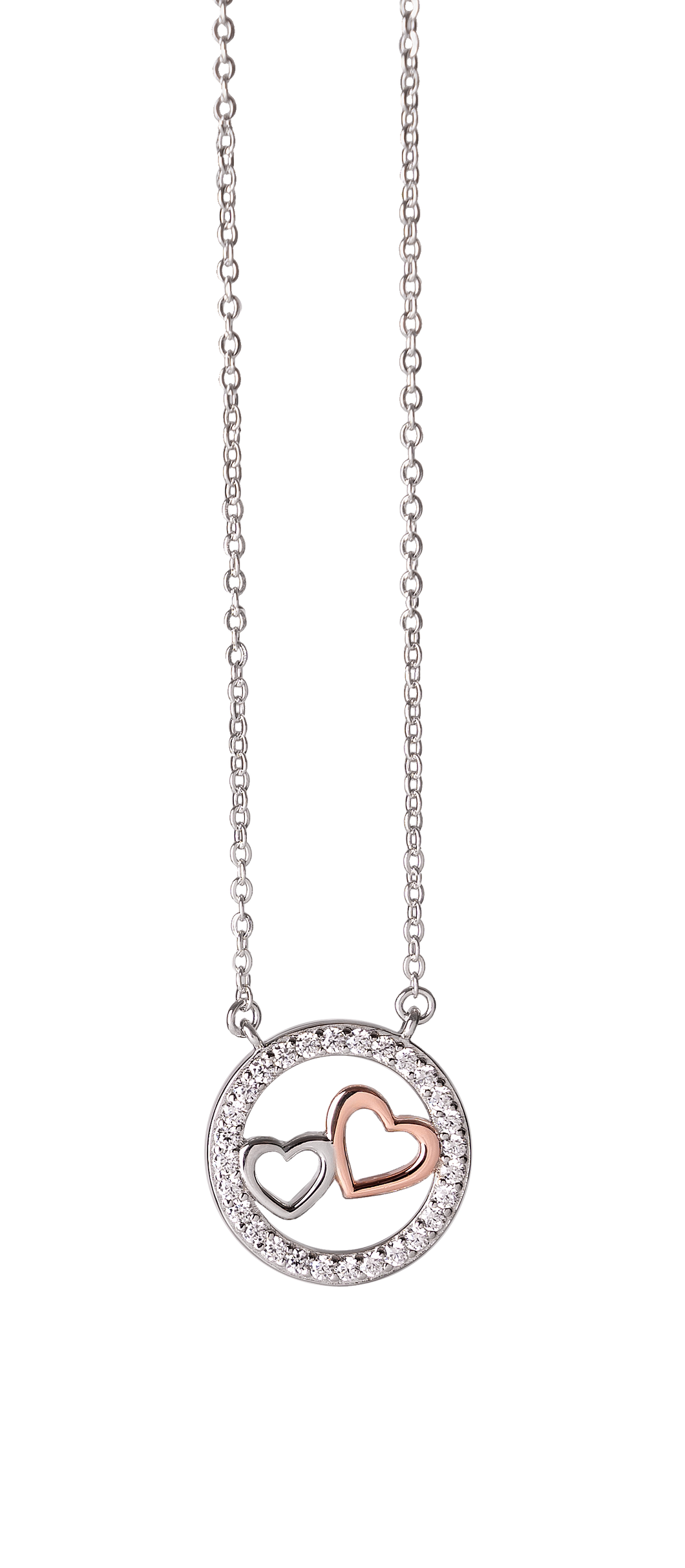 COLLIER ROND DEUX COEURS/ ARGENT STERLING 925